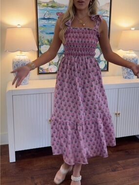 Pink Floral Smocked Sundress for Girls - Sleeveless Tie-Strap